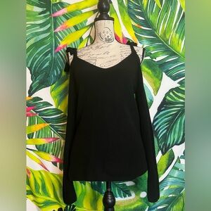 White House Black Market S Cold Shoulder Ribbed Bow Accent Fall Winter Sweater